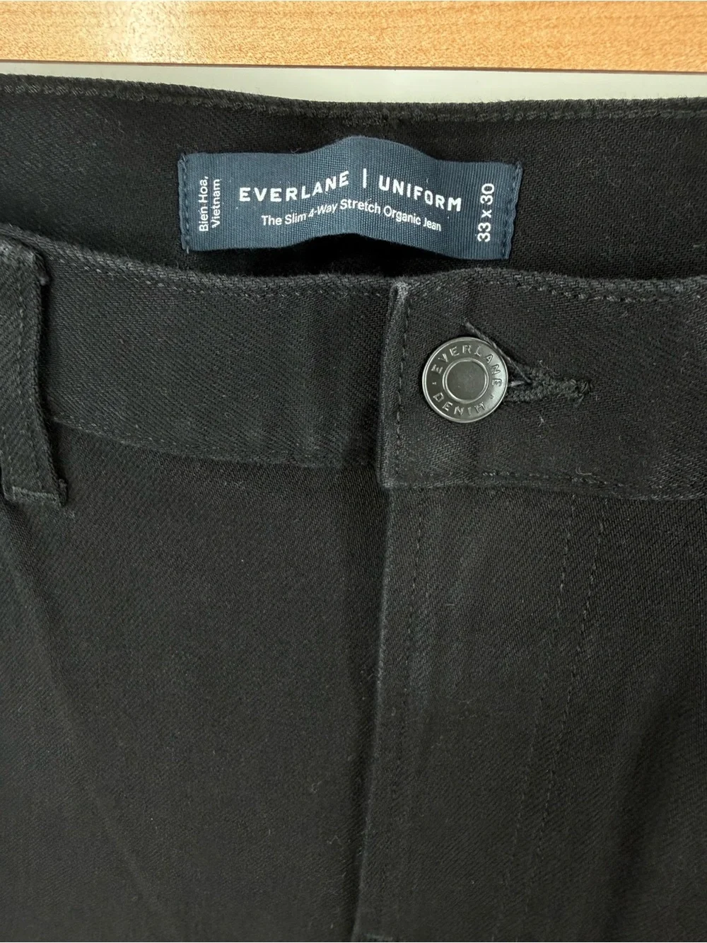 Everlane The Slim 4-Way Stretch Organic Jean in black Size 33x30